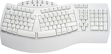 Perixx PERIBOARD-612 W Dual Ergonomic Keyboard – Split Design – 2.4 GHz Wireless and Bluetooth – for Windows and macOS – White – QWERTY Layout in Spanish with Ñ