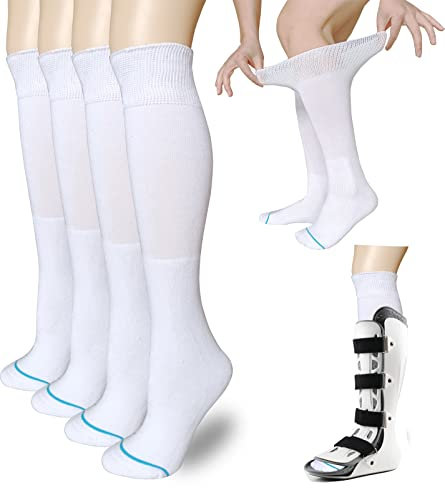 VEIGIKE Sockeneinlage für orthopädische Wanderschuhe, medizinische Schlauchsocken unter Air Cam, Walker und Frakturstiefel, Gips, chirurgische Beinabdeckung, weiß, 2 Paar, Weiß, 2 Paar (4er-Pack),