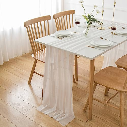 AOKSUNOVA Tischläufer Weiß Chiffon Tischläufer Hochzeit Weißer Tüll 300 x 75 cm Abwaschbar