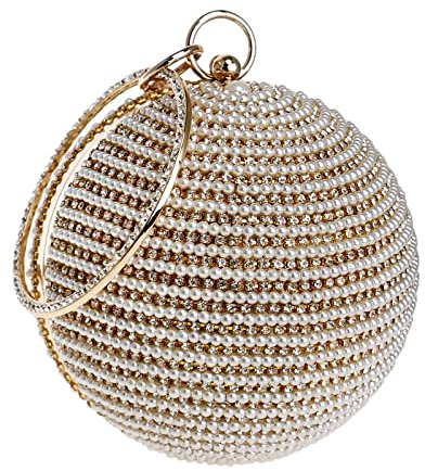 CORIOS Clutch Damen Perlen Abendtasche Runde Kugel Strass Clutch Bag Klein Tasche Schultertasche Abnehmbarer Kette Umhängetasche für Hochzeit Abendparty Geburtstag Tanzparty Bankett Gold