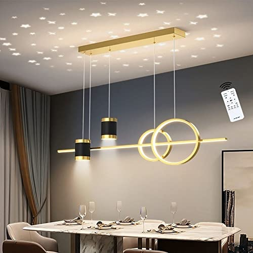 LIUYU Pendelleuchte, Esszimmerlampe, Hängend esstischlampe, mit Fernbedienung Dimmbar Goldene hängelampe lang100cm 45W Moderner LED hängeleuchte Höhe 120cm verstellbare Esstisch Kronleuchter