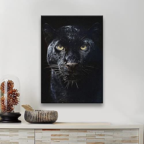 Zhadongli Art Black Panther Poster Leinwanddrucke Wandkunst Dekoration Kind Kinder Wandbilder für Schlafzimmer Wohnzimmer Home Painting 80x110cm(31x43in) mit Rahmen