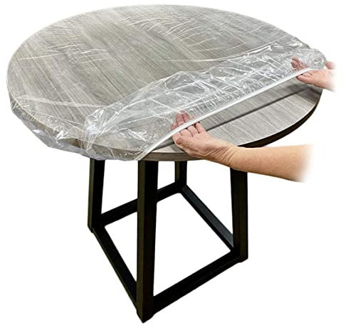 NOPEILVI Nappe Ajustée en Vinyle Ronde Transparente à Bords Élastiques - Couverture de Table Imperméable 110-140CM