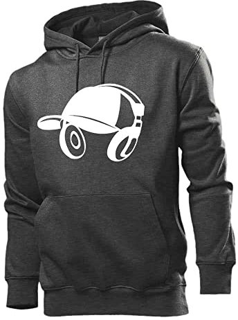 Basecap mit Kopfhörer Männer Hoodie Sweatshirt Dunkel Grau meliert 3XL