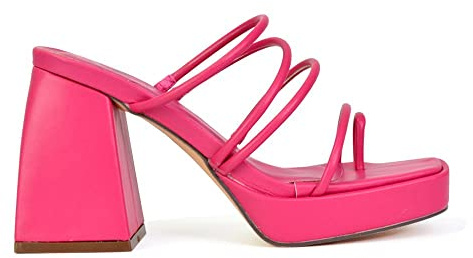 Womens Block Heel Sandals Ladies Strappy Square Toe Post Platform Fuchsia Shoes Size 7