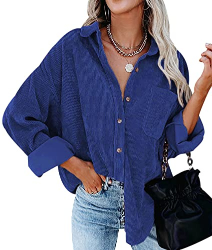 Chemise Velours Cotelé Femme Chic Et Élégant Blouse Femme Grande Taille Chemise Velours Côtelé Oversize Tunique Manche Longue Ample Casual Décontractée Femme Large Chemisier Manches Longues Femme