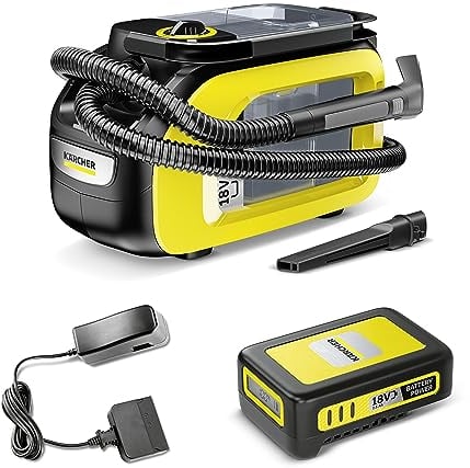 Kärcher SE 3-18 Compact Cordless Vacuum Cleaner (Integrated Spray Hose, Extra Wash and Crevice Nozzle for Upholstery Cleaning, 75 mm Width, Flush Function, Car Cleaning, with Battery and Charger)