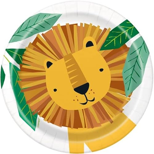 Unique 73924EU Eco-Friendly Paper Plates-18 cm-Animal Safari Party-8 Count (Pack of 1), Multicolour