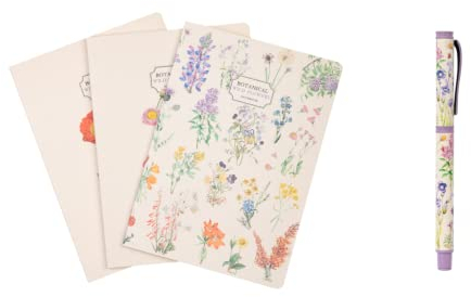 Kokonote Botanical Wild Flowers 3er Pack Notizbücher A5-1 Notizbuch Liniert 1 Notizbuch Dotted 1 Notizbuch Blanko + Kugelschreiber Schwarz mit Geschenkbox