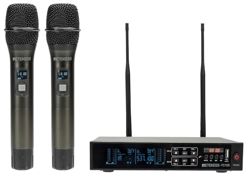 Retekess TC103 Microphone sans Fil, Double Micro sans Fil Professionnel, Portée de 90 m, Qualité Sonore Dynamique Haute Fidélité, Appairage Automatique, Adapté au Karaoké, Mariages, Conférences, DJ