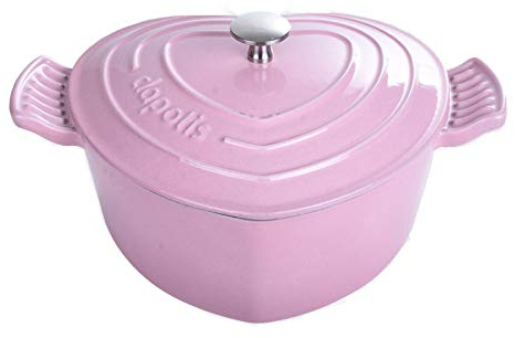Marmite en Forme de cœur en Fonte émaillée avec revêtement antiadhésif, cocotte Robuste, émail Bien scellé, marmite avec Couvercle, Rose