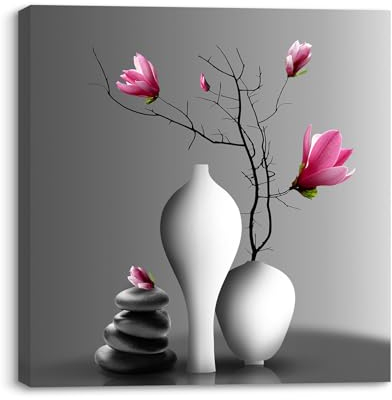 Piy Painting Elegante Orchideen Leinwandbild Blumen in der Vase Wohnzimmerbilder Kunstdrücke auf Leinwand Gerahmt Wandbilder für Schlafzimmer Büro Yoga-Raum 1 Bild 30x30cm