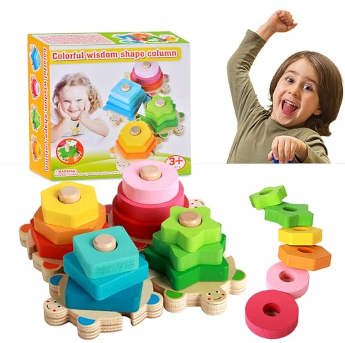 ZeYou Holz Sortier und Stapelspielzeug,Tierstapel Bausteine Spielzeug, Pädagogische Vorschule Lernen Brettspiel Geschenk für Jungen Mädchen