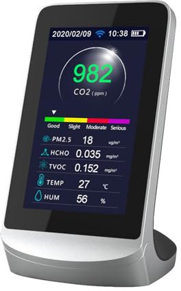 WiFi CO2 Monitor, Smart Air Quality Monitor with Tuya, CO2 Detector, Indoor PM2.5 HCHO TVOC Temperature Humidity Tester with Alarm