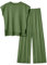 LILLUSORY 2-teiliges Outfit für Damen, gestrickt, leicht, Pullover-Set, lässig, Lounge-Sets, kurzärmelig, Oberteil, elastische Taille, Grün, M