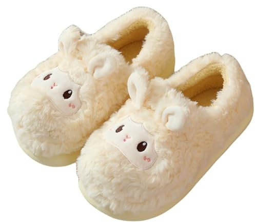 LANFIRE Damen Tier Schaf Hausschuhe weiche warme Winter Hausschuhe Haushalts Plüsch Baumwoll schuhe (Beige S, Erwachsene, Damen, 40, Numerisch (von/bis), EU Schuhgrößensystem, 41, Schmal)