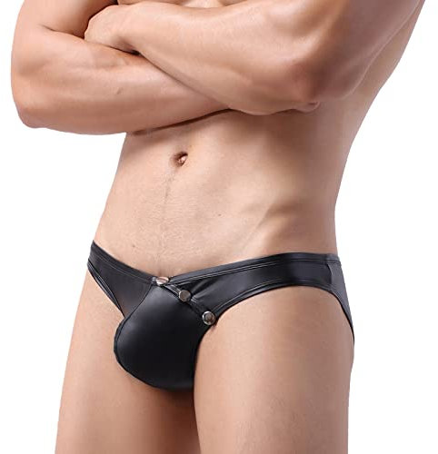 Wet-Look Herren Boxershorts Lack- Optik Hipster Männer Slip Pants Penisloch Unterhose Latex Kurze Hose Herren Sexy Thong Latex Herren Sexy Strings Erotik Dessous Unterwäsche Große Größen Slips