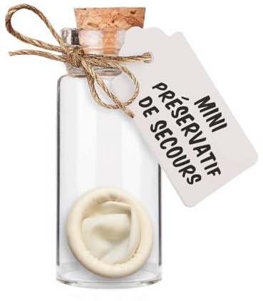 Mini capote de secours dans une fiole en verre | Farce et attrape, cadeau humoristique, humour, enterrement de vie, EVG
