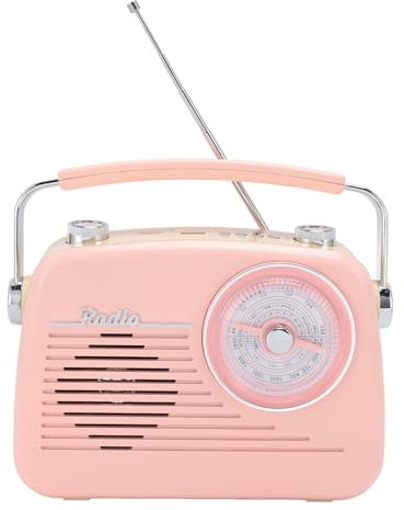 Tragbares AM FM SW-Vollbandradio, Wiederaufladbarer Kabelloser Bluetooth 5.0-Lautsprecher mit Langer Teleskopantenne, Abstimmknopf, für Zuhause, Büro, Reisen Im Freien (Pinkish)
