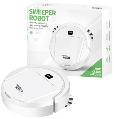 Robot Balayeur Intelligent,Aspirateur Robot, aspirateur Robot Poil Animaux,aspirateur Robot Automatique à Chargement USB Silencieux pour Poils d'animaux, sols durs, Tapis(Blanc Noir)