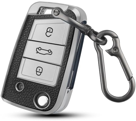 QBUC Dermatoglyph Schlüsselhülle Passend für Volkswagen, DREI-Knopf-Autoschlüsselkasten, Auto Kratzfestes Schlüsseletui, Passend für Schlüsseletuis von Volkswagen Polo, Skoda, Tiguan (D-Silber)