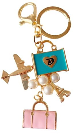 Porte-clés voyageur Paris de luxe - Porte-clés de voyage France avec tour Eiffel, valise rose, valise amoureuse et avion de passagers - Accessoire pour voyageurs ou amoureux Paris - Porte-clés unisexe