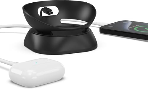 PlusAcc Stand for Dot 5 Gen & Smartphones - Charging Base With USB-C & USB-A Charger Ports, Tabletop Mount Compatible with Dot (4th/5th Gen), iPhone, Samsung (Black)