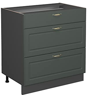 Vicco Küchenunterschrank Fame-Line, Grün-Gold Landhaus/Anthrazit, 80 cm mit 3 Schubladen, AP Anthrazit
