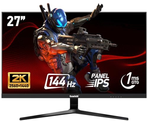 Gawfolk 27-inch IPS PC Screen, 2K WQHD (2560×1440P), 144Hz Gaming Monitor, 1ms Bezel-less, 99% sRGB, 178° Wide-Angle, HDMI, DisplayPort, Compatible with Wall-Mounted VESA100*100MM - Black