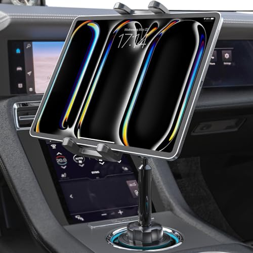 Kolasels Support de tablette pour voiture, bras en métal super puissant, porte-gobelet de camion, porte-gobelet de voiture, pour iPad Pro 12.9, 11, Air, Mini, Galaxy Tabs, 4 à 12,9 tablettes