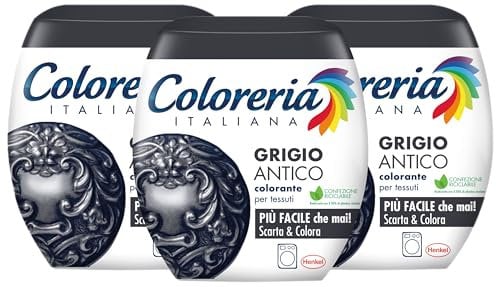 Coloreria Italiana Grey - Tinte de Ropa y Tinte para Tela, Tejidos y Prendas en la Lavadora, Gris Antiguo, 3 Paquetes de 350 g