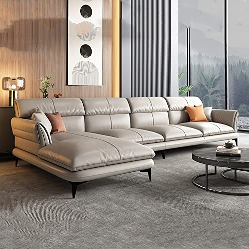 Moderne Ledersofa Couch, Blau Honorable L-Form Sofa mit Chaiselongue für Wohnzimmer, werkzeuglose Montage, 3-Sitzer Ecksofa-Bett