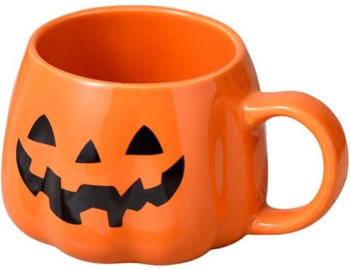 FülleMore Halloween-Kürbisbecher Keramik Kaffeetasse Lustige Frühstückstasse Herbstbecher Milchbecher 400ml Kürbistasse Teetasse Geschenktasse für Heiß- & Kaltgetränke (Schwarz)