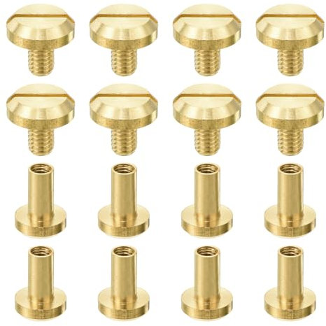 sourcing map 8Pcs Brass Chicago Screw, 10mm Concave Leather Rivets Belt Screw Binding Stud Nail Rivet Fasteners for Leathercraft Belt Jean DIY