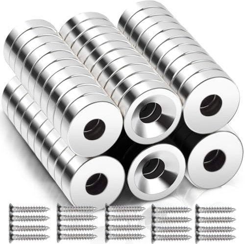 60 Stück Neodym Magnete Extra Stark,8x3mm Neodym Magnete mit Loch Blende 3 mm,Magnete Stark Displate Flach zum Anschrauben,Magneten Starker Halt, Rund Magnet mit Schrauben für Magnettafel Küche Büro