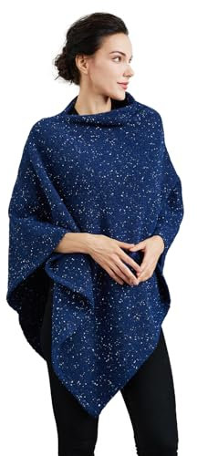 BEAUTELICATE Lana Pullover Poncho de Punto Mujer Manta de Capa Chales Fiesta Jersey de Cuello Alto para Otoño Invierno (Azul Marino,Talla única)