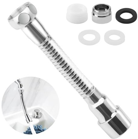 Flexible Wasserhahnverlängerung, 360° drehbarer Aufsatz, 14cm Wasserhahn extender mit Filter für Küche, Perlator Wassersparer