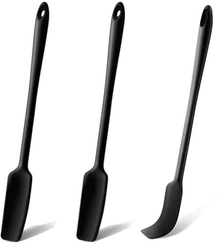 Mabor 3Pcs Silicone Jar Spatula Long Handle Jar Scraper for Baking Cooking Non Stick Heat Resistant Skinny Spatula Scraper for Jars Peanut Butter Kitchen Accessories 11.2 Inches