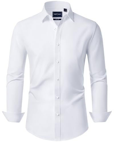 DEMEANOR Mens Shirts Stain Shield Dress Long Sleeve Slim Fit Formal Shirt | Stain Resistant Fabric, Classic Collar, Lightweight, Comfortable, Non Iron, Easy Care, Business, Casual Outings