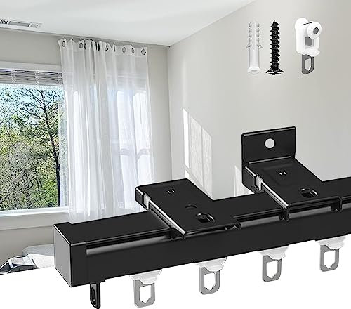 Vorhangschiene für den Außenbereich, Schwarz-Weiß, Schiebe-System für RV-Fenster, Ideal für Raumteiler oder Gardinenstangen