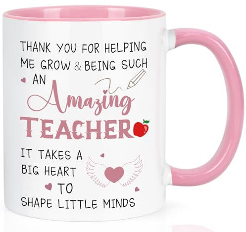 Joymaking Teacher Gifts Coffee Mug Thank You Gifts for Women Christmas Birthday Gift for Teacher Mug - Thank You for Helping me Grow, 11 oz Coffee Mug for Best Teachers, Pink