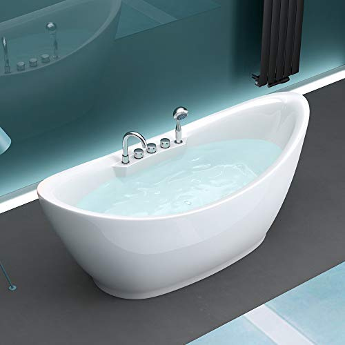Mai & Mai Freistehende Badewanne 180x80cm Oval inkl. Armatur Weiß aus Sanitäracryl V603
