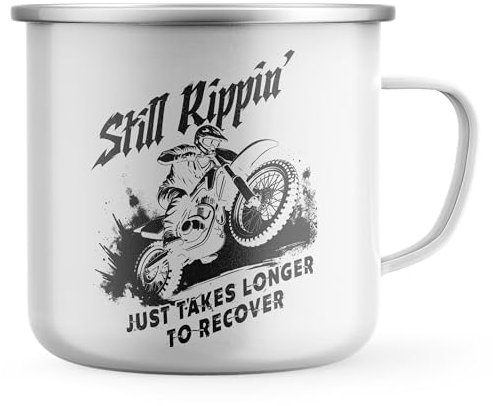 Purple Print House Funny Dirt Bike Enamel Mug Off Road Motorcycle Metal Cup with Still Rippin' Design Father's Day Biker Gift Dad Grandad