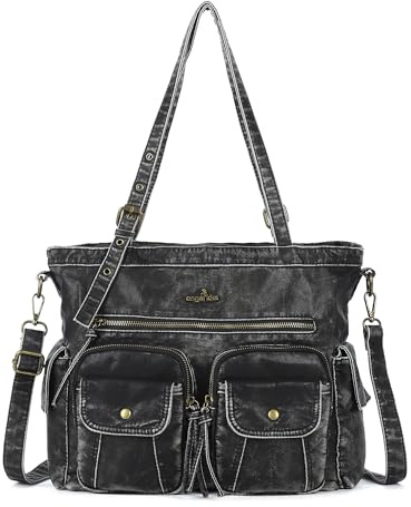 Angel Kiss Handtasche Damen Schultertasche Multifunktionale Umhängetaschen Gewaschenes Hobo-Taschen aus weichem Leder