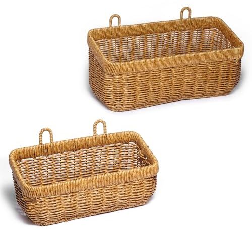 2 Pack Woven Storage Basket,Organizer Trays, Paper Box,Vintage Bin for Bathroom, Kitchen,Vanity Countertop Table Shelf,Wall Hanging Basket, Hanging Storage Baskets,Fruit Racks(Yellow, ‎2 pc (large))