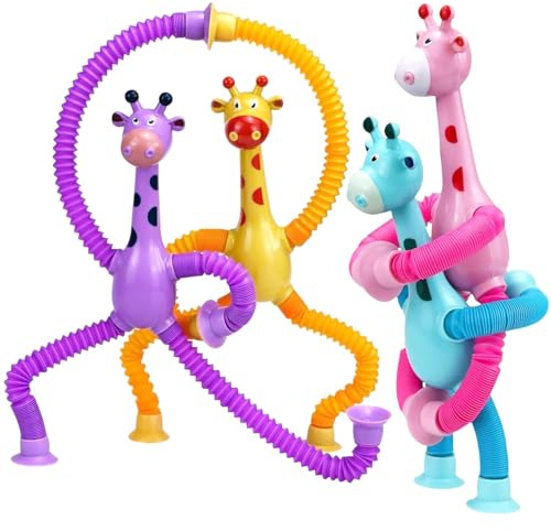 Teleskop Saugnapf Giraffe Spielzeug, Telescopic Suction Cup Giraffe Toy, Lustiges Pädagogisches Stressabbau Spielzeug, Kreatives Mitgebsel für Kinder und Erwachsene (12Pcs)