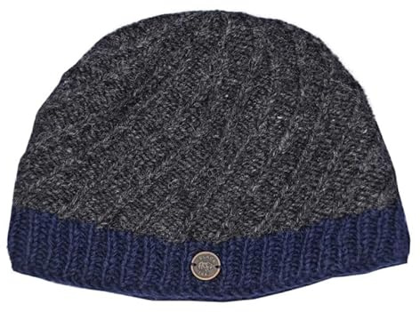 Black Yak 100% Pure New Wool Unisex Border Beanie - Charcoal Blue