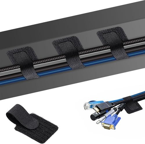 SURFOU 60 Fascette Stringicavo Autoadesive, Regolabili e Riutilizzabili | Materiale in Nylon, Organizzatore Cavi per Scrivania, PC, TV, Casa e Ufficio, Ideale per una Gestione Ordinata dei Cavi, Nero