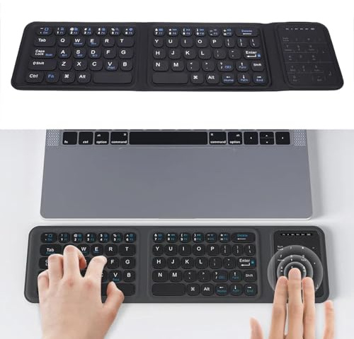 LICAEVEY Tastiera Bluetooth Pieghevole con Touchpad, Portatile Silenzioso Ricaricabile Full Size 3 Volte Tascabile per Android Wins OS X Tablet Laptop Travel