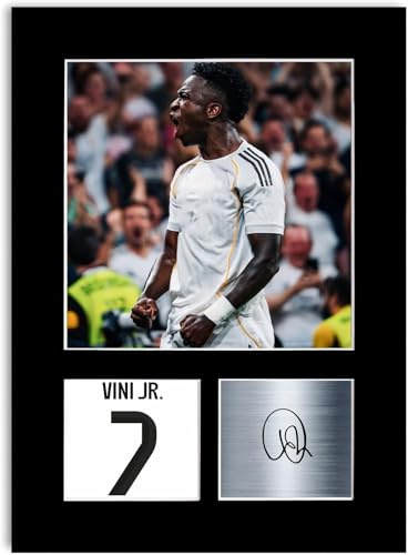 LJW Prints Fußballspieler Vinicius Junior Vini Jr 2025–2026 Druck signiert Autogramm Foto Display Passepartout Poster für Madrid Fans und Fans